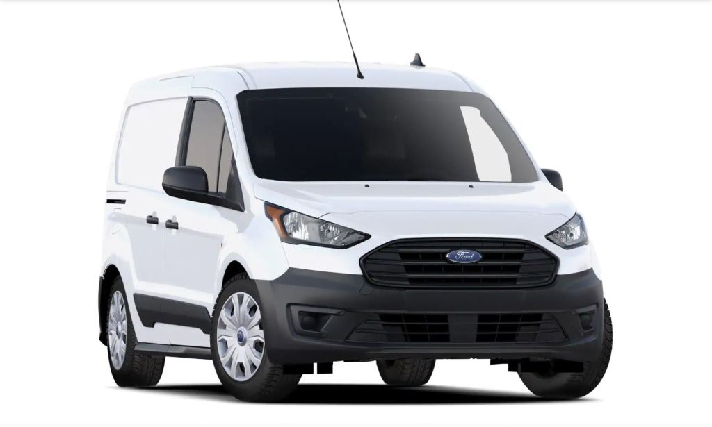 The front of a white Ford Transit Connect cargo van