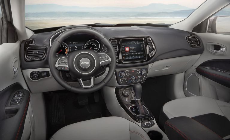 The 2020 Jeep Compass with grey and black interior finishings.