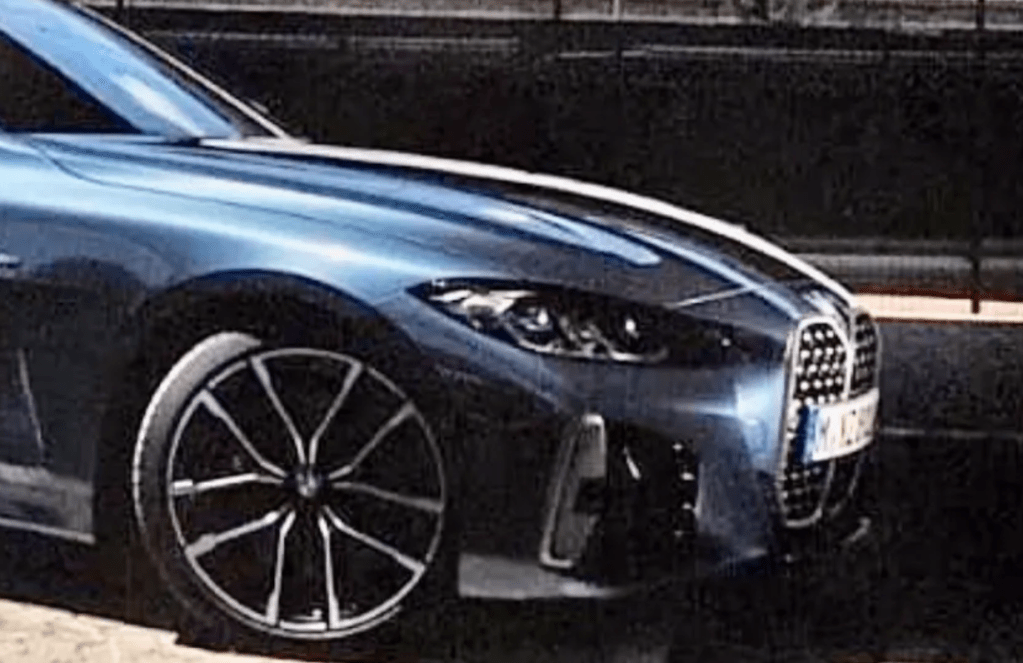 front side view of 2021 BMW 4-Series from leaked brochure showing ugly grille