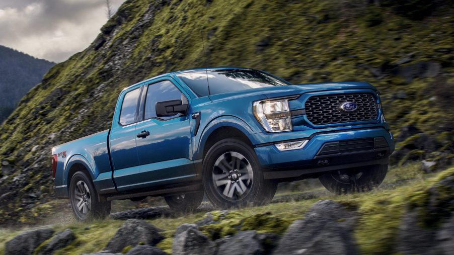 2021 Ford F-150 driving up steep mountain road