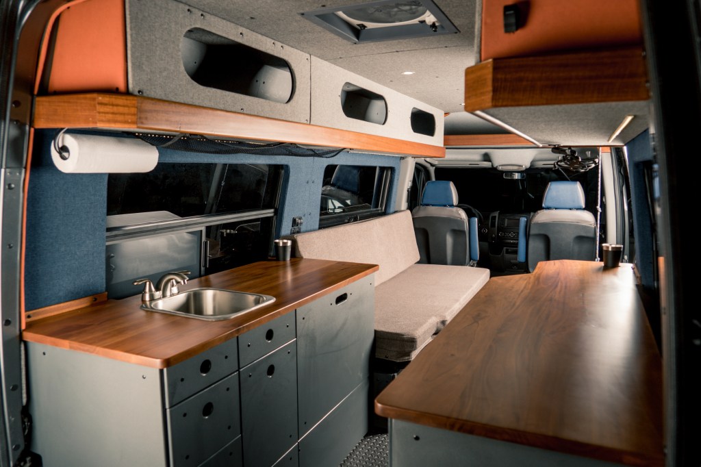 The interior of a Beartooth Vanworks Mercedes Sprinter conversion van suitable for vanlife