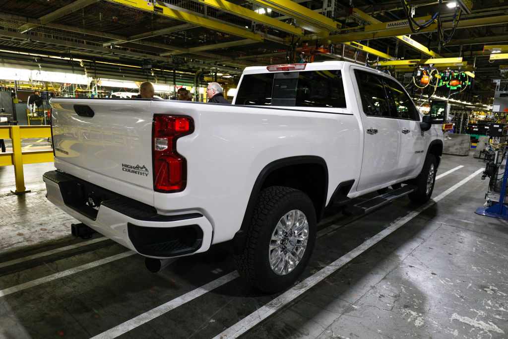A new 2020 Chevrolet Silverado HD is shown on the assembly line at the General Motors Flint Assembly Plant
