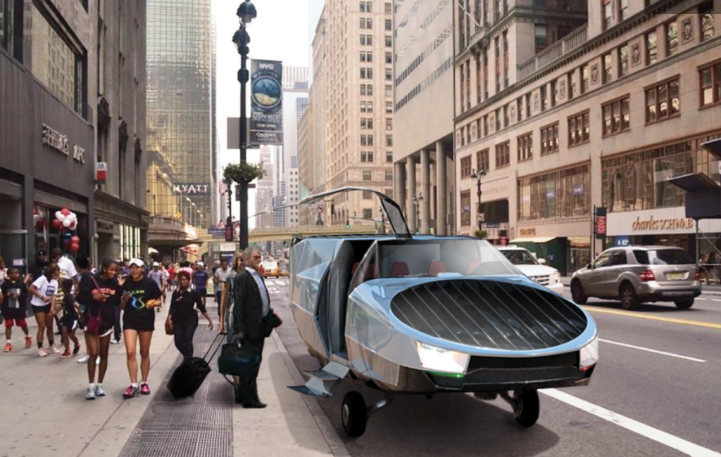 Cityhawk flying car in cityscape