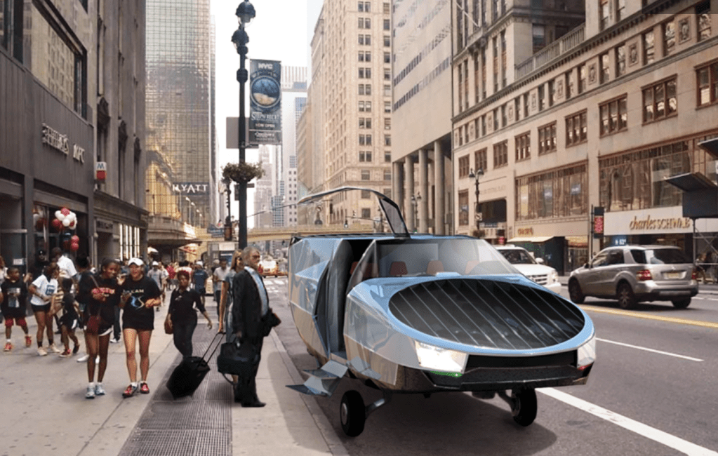 Cityhawk flying car in cityscape