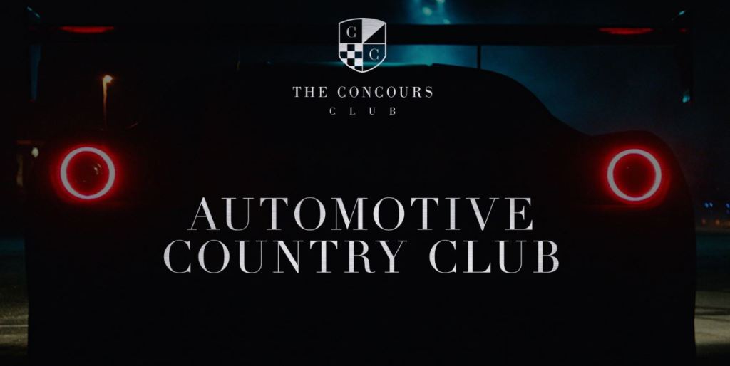 The silhouette of the rear of a Ferrari is on the home page of a The Concourse Club.