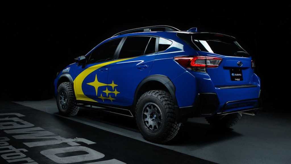 The rear of a Subaru Crosstrek that has been raised with a lift kit from Crawford Performance