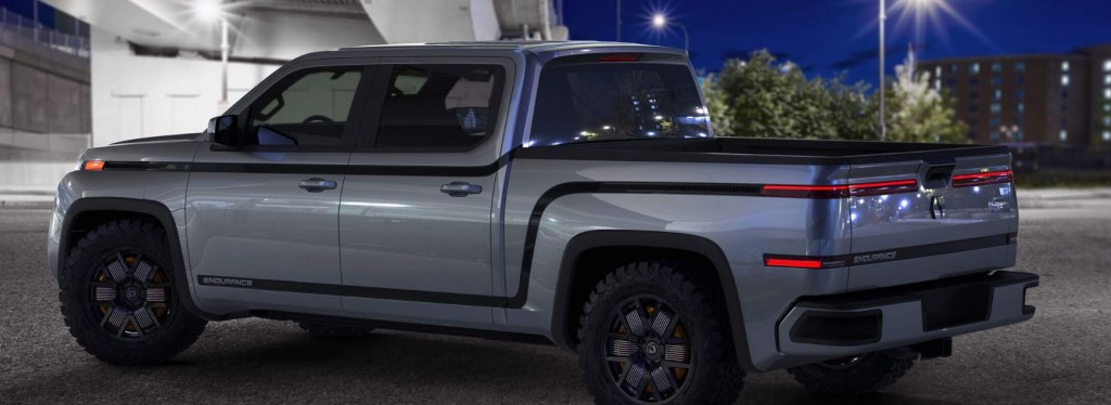 The rear quarter picture of the Endurance pickup truck