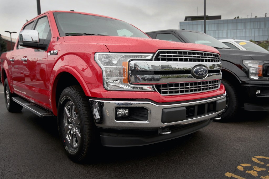 Ford F-150 pickup trucks are offered for sale at a dealership on September 6, 2018 in Chicago, Illinois