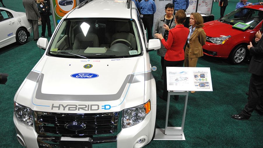 A Ford Escape Plug-In Hybrid on display at an auto show
