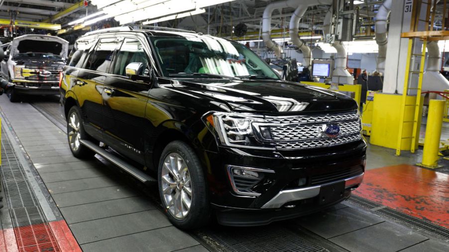 A Ford Expedition on the assembly line in a factory