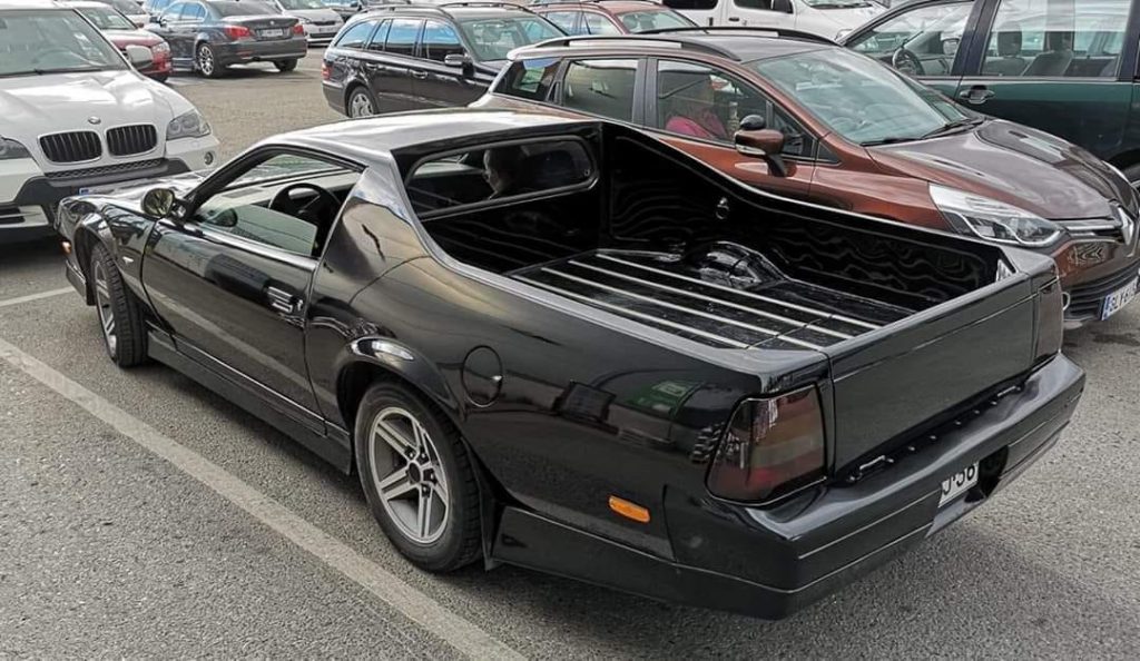 Black 1982 Camaro converted into a pickup