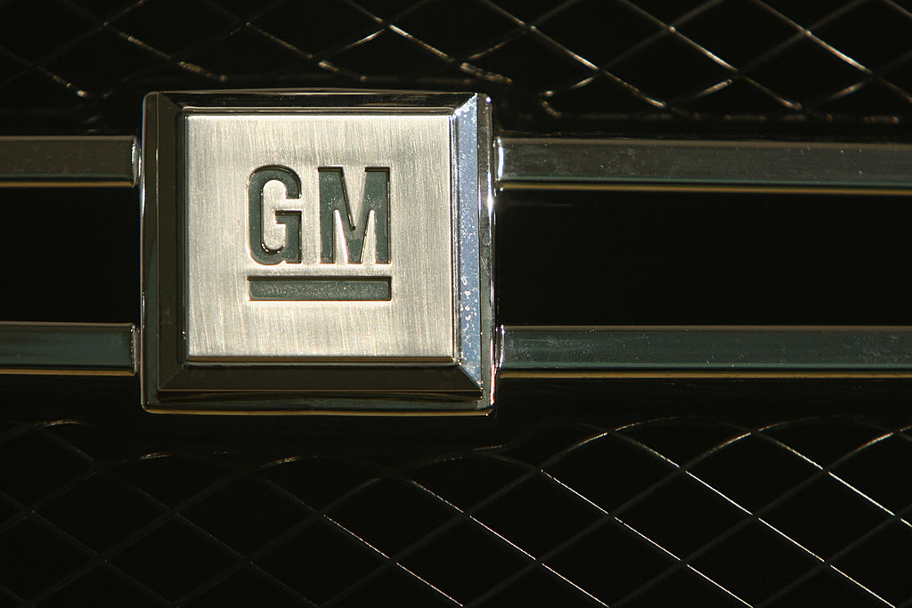 A GM logo seen on the front grille of a car