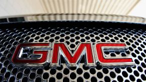 A GMC truck front grille seen up-close