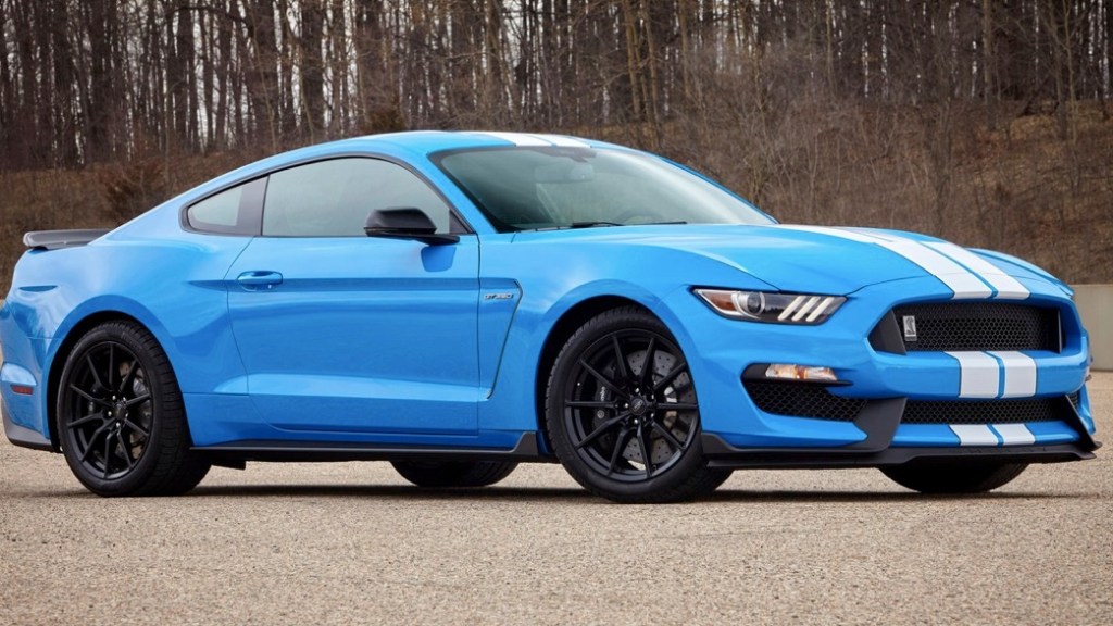 It may be much more affordable to buy a three year old mustang, like this candy blue ford gt350 Shelby from 2017. This muscle car competes with others like the Chevy Camaro and Dodge Challenger