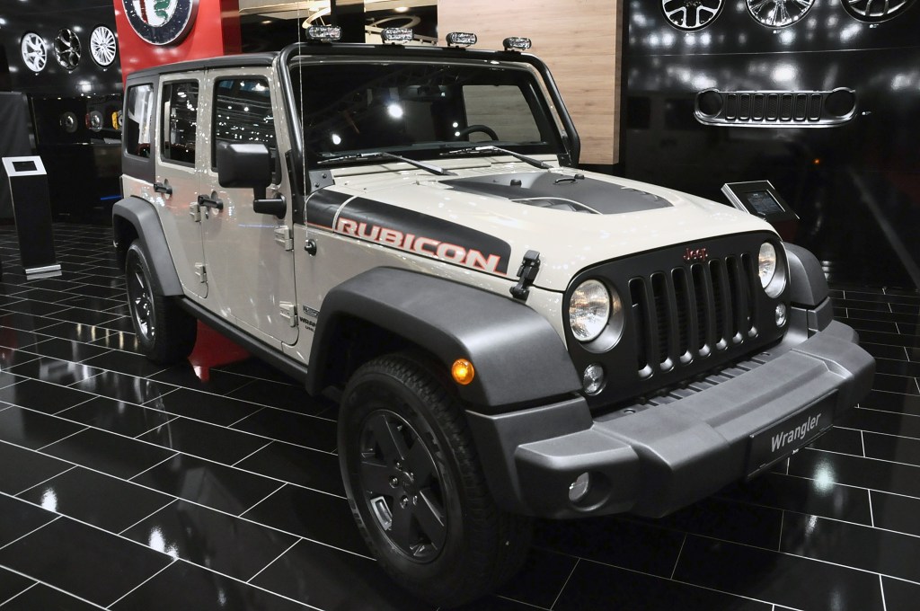 A Jeep Wrangler Rubicon is displayed during the Vienna Autoshow 