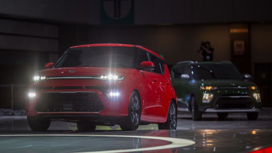 The Kia Soul GT Line (L) and X Line are shown during the auto trade show, AutoMobility LA