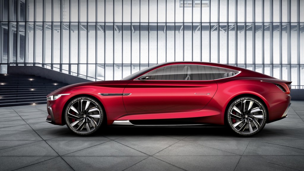 Profile view of the red MG E-Motion concept car