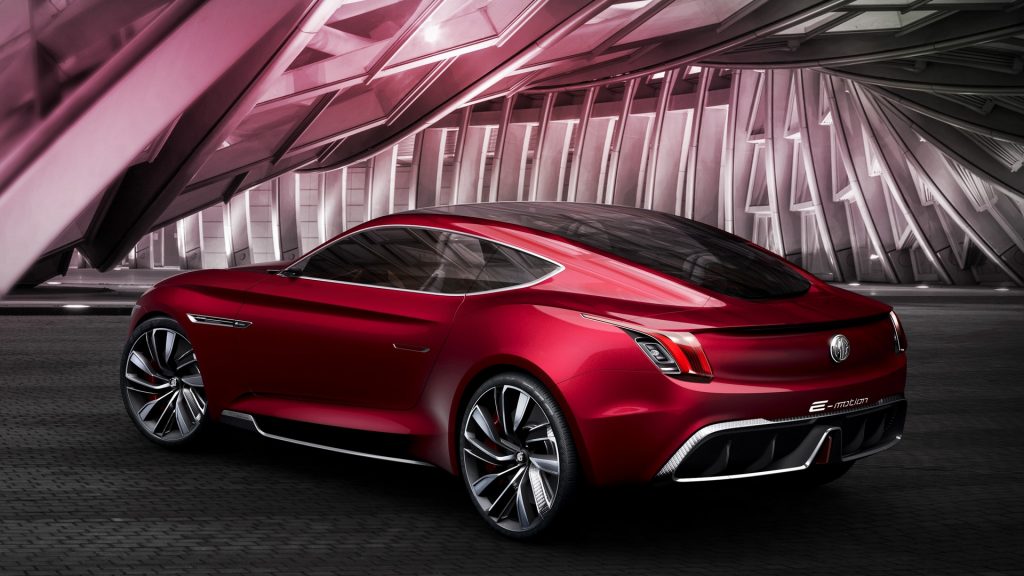 View of the rear of the MG E-Motion concept sportscar