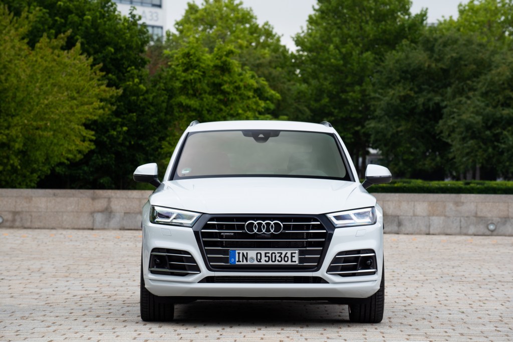 front shot of a white audi Q5 plug-in hybrid