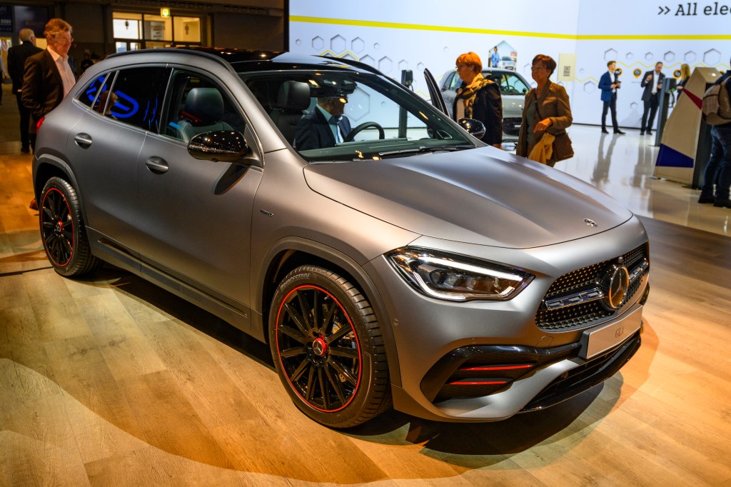 Mercedes-Benz GLA compact crossover SUV car on display at Brussels Expo