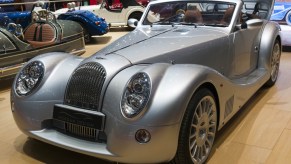 A Morgan Aero 8 on display at an auto show
