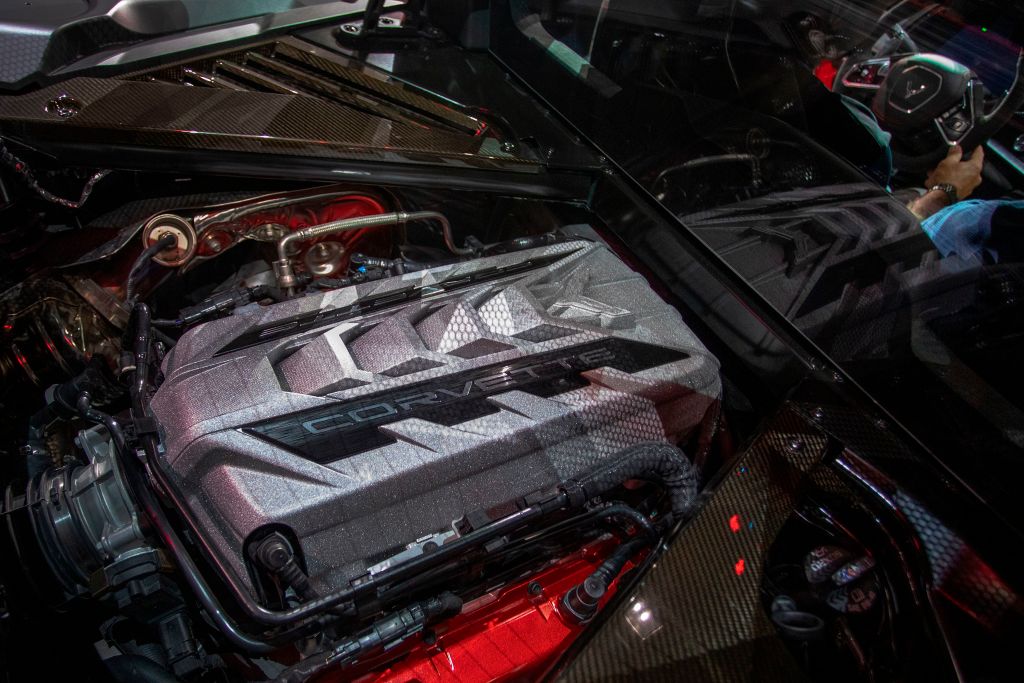 A new 2020 Corvette engine on display