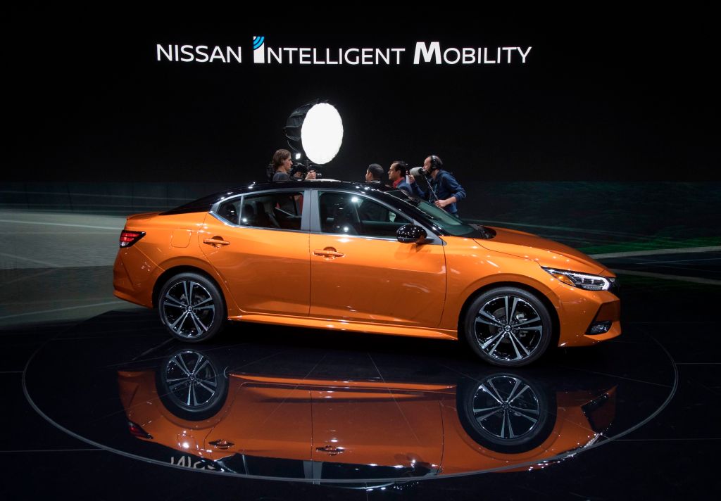 A Nissan Sentra car on display at the 2019 Los Angeles Auto Show in Los Angeles, California