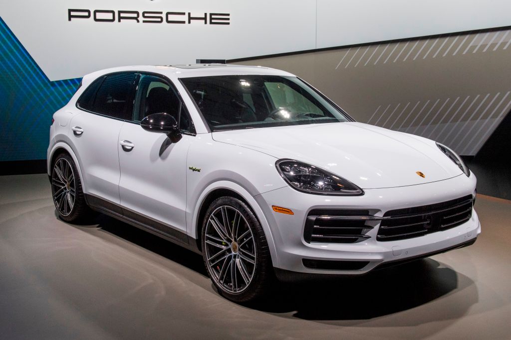 The 2020 Porsche Cayenne E-Hybrid SUV on display during the AutoMobility LA event
