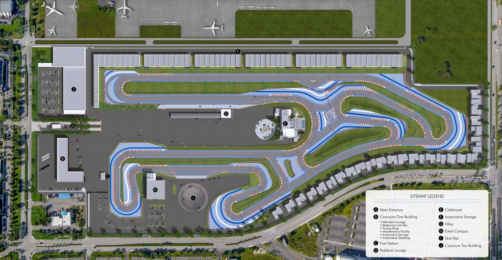 The site plan for the track at The Concourse Club in Miami