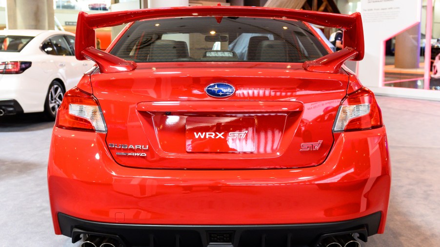 Subaru WRX STI seen at the New York International Auto Show at the Jacob K. Javits Convention Center