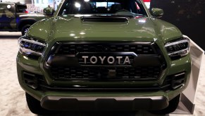 the green grille of the popular midsize pickup truck