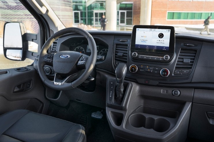The updated interior of the 2020 Ford Transit Passenger van