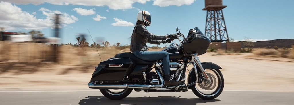 the Harley-Davidson road glide touring motorcycle on a road trip