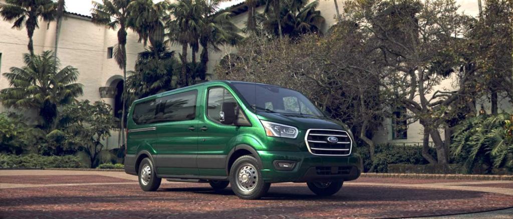 Ford transit like this green passenger van come with both diesel and gasoline engine options