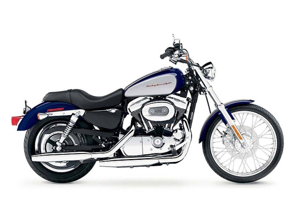 Blue-and-silver-tanked 2006 Harley-Davidson Sportster 1200 Custom