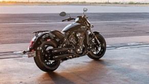 A black-tanked 2020 Indian Scout Sixty
