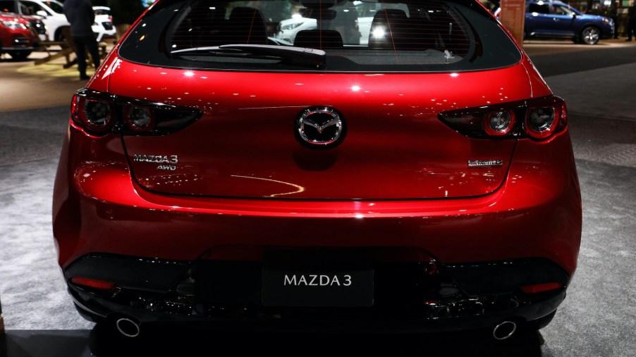 A red 2020 Mazda3 – with luxury to match the Mercedes-Benz CLA – on display at the 112th Annual Chicago Auto Show