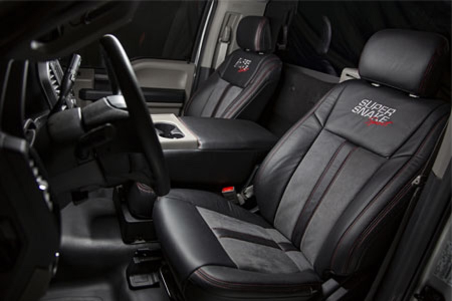 The 2020 Shelby F-150 Super Snake's black leather-and-Alcantara-trimmed seats