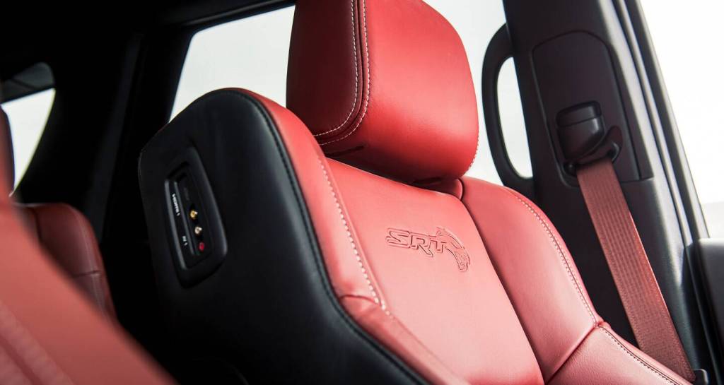 The performance seats of the 2021 Hellcat Durango with Laguna Leather in Demonic Red..