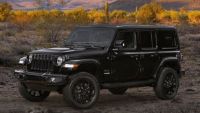 Black 2021 Jeep Wrangler in the desert