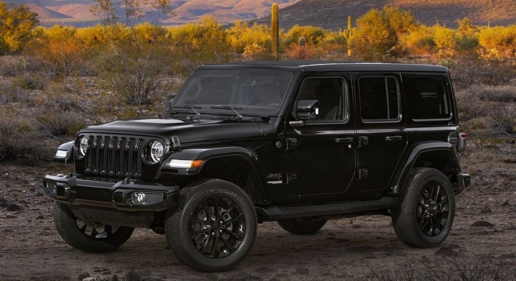 Black 2021 Jeep Wrangler in the desert