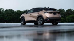 Nissan displays new design concept with the Nissan Ariya electric crossover.