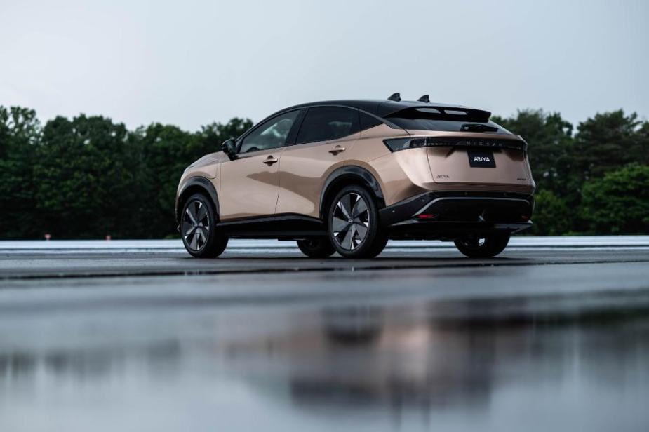 Nissan displays new design concept with the Nissan Ariya electric crossover.