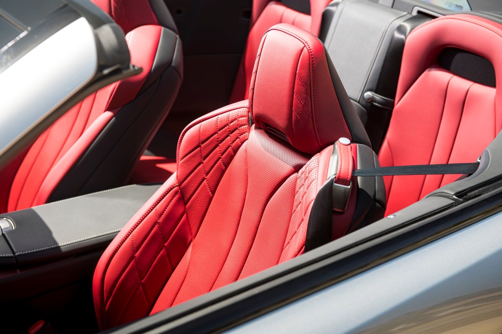 The red seats of the 2021 Lexus LC 500 Convertible.