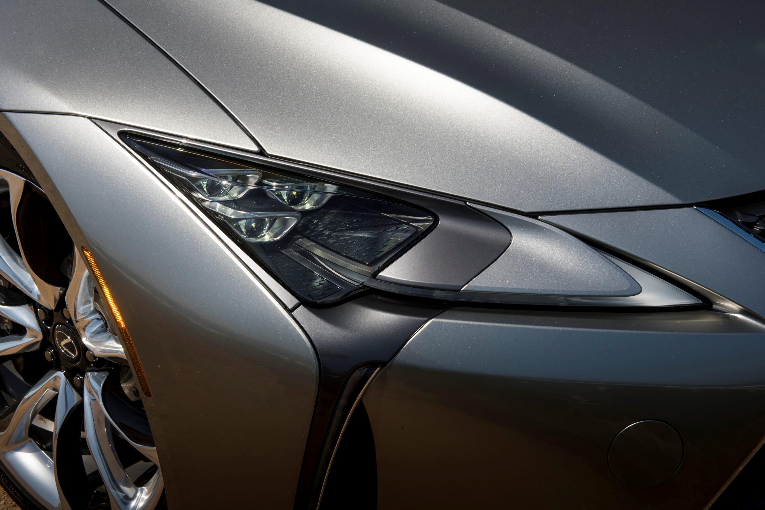 A close up view of the passenger headlight on a 2021 Lexus LC 500 Convertible