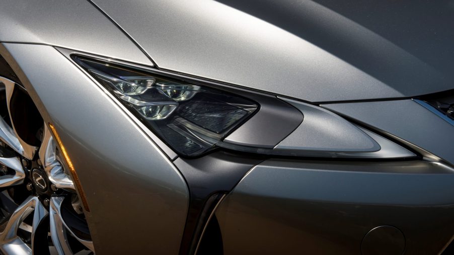 A close up view of the passenger headlight on a 2021 Lexus LC 500 Convertible