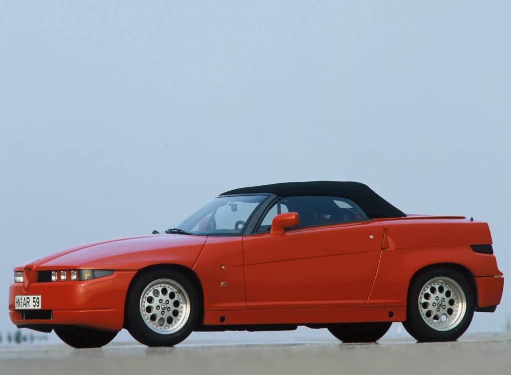 Red Alfa Romeo RZ convertible with its roof up