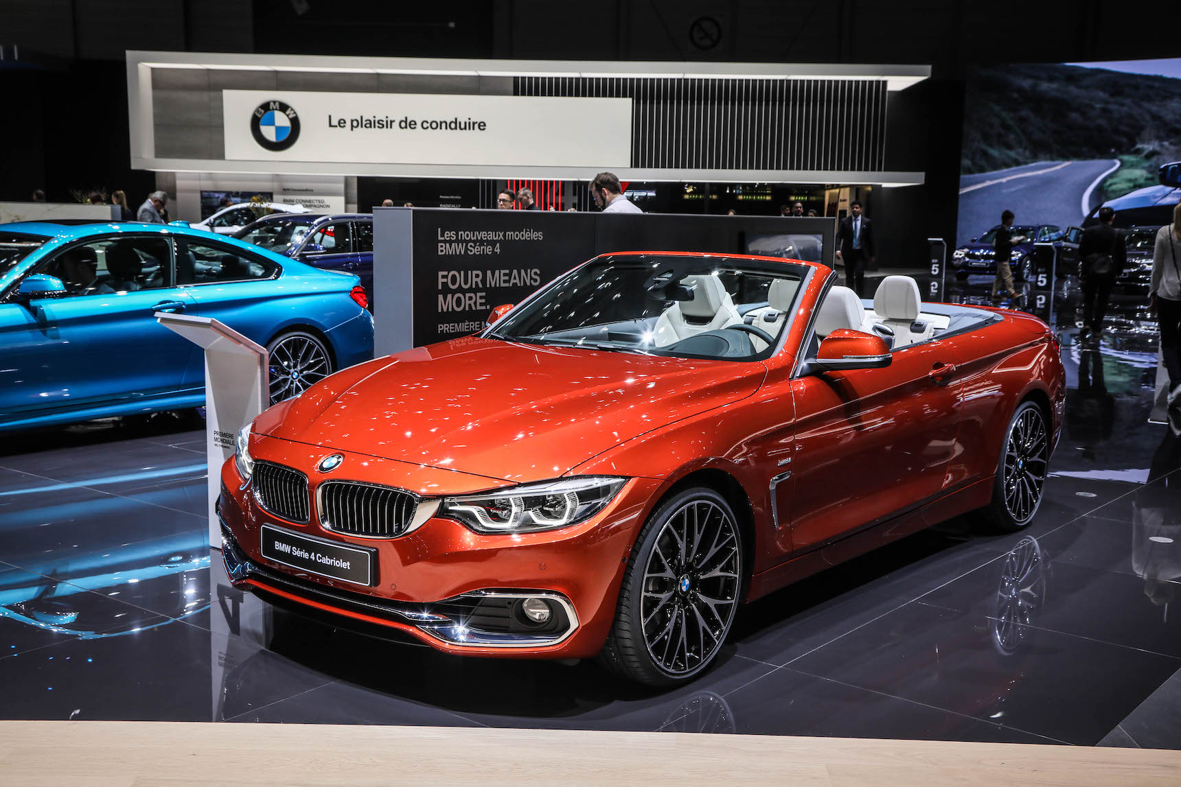 The BMW 4 Series convertible on display during the second press day of the Geneva Motor Show 2017