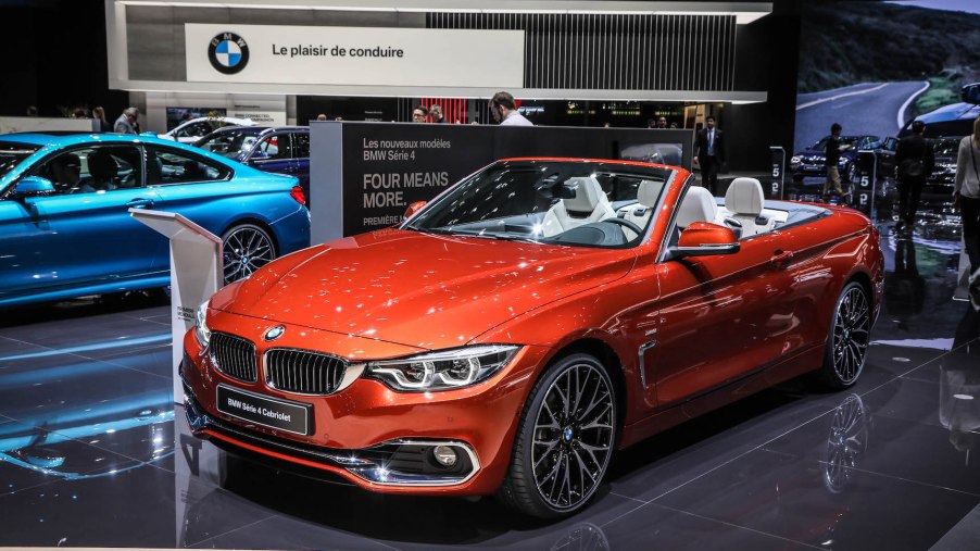 The BMW 4 Series convertible on display during the second press day of the Geneva Motor Show 2017