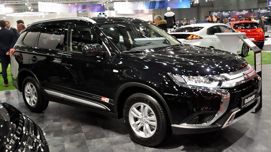A black Mitsubishi Outlander on display